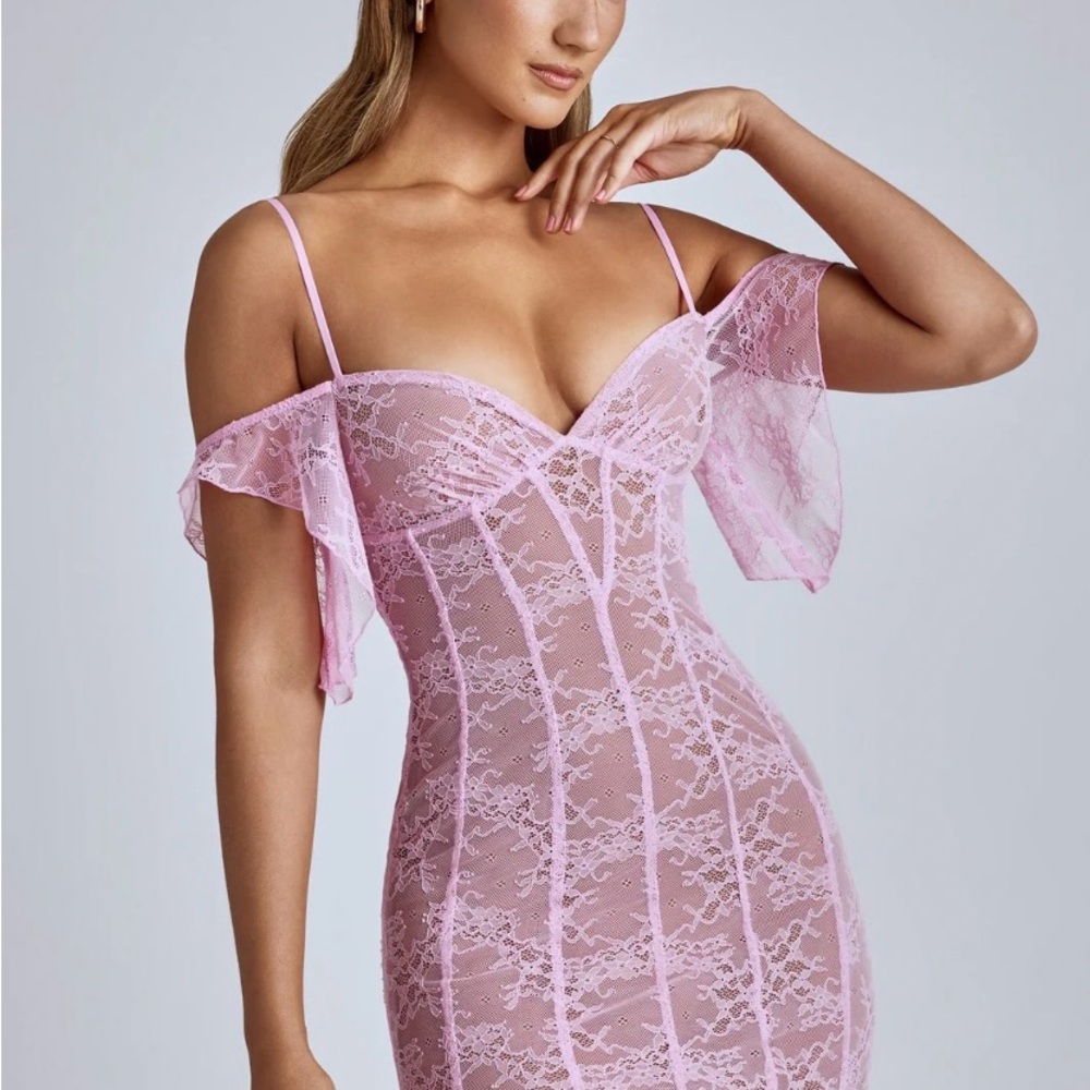 Eleonora Sheer Lace A-Line Mini Dress